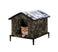 Cat House - Cave/Stray Cat Shelter with Removable Transparent Curtain, For Barn Porch Outside Cats Tent with Legs,Gray A-Size M