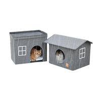 Cat House, Foldable 2 Layer Pet Cat Houses, Quick and Easy Assembly Kitten Beds, Semi Enclosed Pet Home with Door, Quick Assembly, Cozy Cold Weather Shelter, 16.54x12.2x26.77 Inch