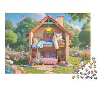 Cat House Jigsaw Jigsaw Puzzles 1000 Piezass Material Reciclable Cute Fantasy Art Senior Jigsaw Puzzles Educativo Game Descompresión Accesorio para Juego Padre-Hijo 52x38cm/1000pcs