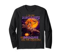 Cat I Ride Dinosaurs Brooms Are For Amateurs Funny Halloween Manga Larga