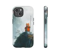 Cat in Ancient Scholar Robe on Mountain Peak - Funda resistente mate compatible con iPhone 15