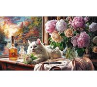 Cat-in-Hammock-Amid-Flowers-and-Butterflies 1000 Piezas Puzzle Reciclado Juego Familiar Divertido Desafiante para Adultos Decoración Mural 70x50/1000pcs