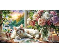 Cat-in-Hammock-Amid-Flowers-and-Butterflies Puzzle Adultos 1000 Piezas Papel Reciclado Juego Familiar Desafiante para Adultos y niños de 12 años 70x50/1000pcs