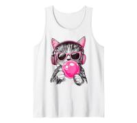 Cat in Pink Glasses Bubble and headphones Camiseta sin Mangas