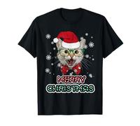 Cat In Santa Hat Merry Christmas Funny Cats Lovers Xmas Camiseta