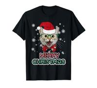 Cat In Santa Hat Merry Christmas Funny Cats Lovers Xmas Camiseta gráfica económica