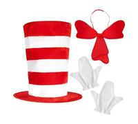 Cat In The Hat Costume - Top Hat, Bow Tie, Gloves, Cosplay Set, Adult/Child