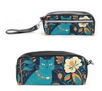 Cat in The Wild - Estuche de cuero de gran capacidad con cremallera, bolsa de maquillaje pequeña portátil, organizador de suministros de oficina para mujeres y hombres