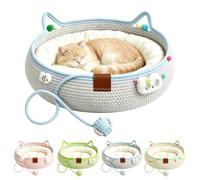 Cat Instinct Basket Cat Scratcher with Cushion and Hanging Ball Toy，Blue,S | Handwoven Cotton Rope Enrichment Bed,Scratchable Pet Lounger Basket,Indoor Cats Bed for Sleeping,Playing