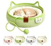 Cat Instinct Basket Cat Scratcher with Cushion & Hanging Ball Toy(Green,S)