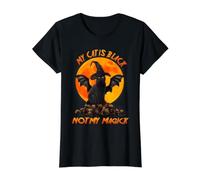 Cat Is Black Not My Magick Witch Cats Moon Scary Halloween Camiseta gráfica económica, Mujer, Negro, S