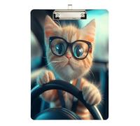 Cat is Driving (2) Portapapeles acrílicos para enfermeras y oficina, tablero de clip de plástico con clip de perfil bajo, gancho para colgar, tablero de escritura de PVC transparente, plateado de 12.5