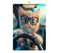 Cat is Driving (2) Portapapeles acrílicos para enfermeras y oficina, tablero de clip de plástico con clip de perfil bajo, gancho para colgar, tablero de escritura de PVC transparente, dorado, 12.5 x 9