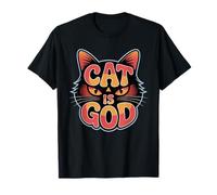 Cat Is God Funny Feline Worship Retro Style Cat Lovers Adolescentes Camiseta