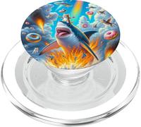 Cat Kitty Montando Fuego Respirando Tiburón Arco Iris Laser PopSockets PopGrip para MagSafe