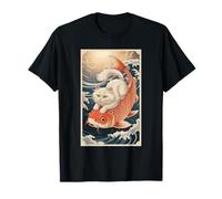Cat Koi Japanese Ukiyoe Art Sakura Waves Zen Camiseta