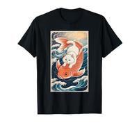 Cat Koi Japanese Ukiyoe Art Sakura Waves Zen Camiseta