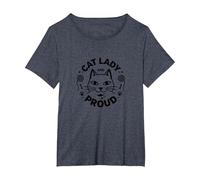 Cat Lady and Proud: Feline Lover, señora Gato sin Hijos Camiseta, Mujer Tallas Grandes, Azul Jaspeado, 2XL Grande