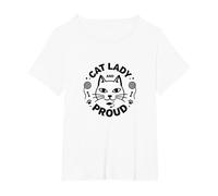 Cat Lady and Proud: Feline Lover, señora Gato sin Hijos Camiseta, Mujer Tallas Grandes, Blanco, 3XL Grande