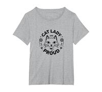 Cat Lady and Proud: Feline Lover, señora Gato sin Hijos Camiseta, Mujer Tallas Grandes, Gris Jaspeado, 4XL Grande