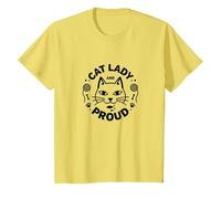 Cat Lady and Proud: Feline Lover, señora Gato sin Hijos Camiseta, Niños, Limón, 6 años