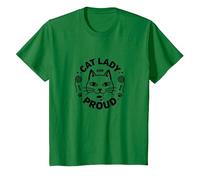 Cat Lady and Proud: Feline Lover, señora Gato sin Hijos Camiseta, Niños, Verde Kelly, 10 años