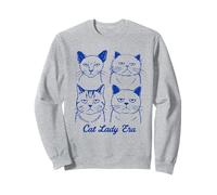 Cat Lady Era Blue Line Art Graphic con caras de gato lindas Sudadera
