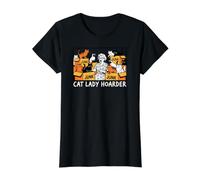 Cat Lady Hoarder Funny Crazy Kitten Collector Design Camiseta gráfica económica, Mujer, Negro, XL