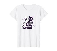 Cat Lady & Proud: Declaración del Orgullo del Amante felino Camiseta, Mujer, Blanco, L