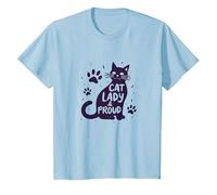 Cat Lady & Proud: Declaración del Orgullo del Amante felino Camiseta, Niños, Azul Bebé, 8 años