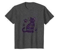 Cat Lady & Proud: Declaración del Orgullo del Amante felino Camiseta, Niños, Jaspeado Oscuro, 2 años