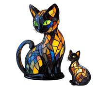 Cat Lamp Stained Glass, Solymall Glowkitty Lamp, Sherum Glow Kitty Lamps, Retro Resin Cat Stained Glass Lamps, for Home Office, Decorate (color*A)
