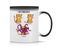 Cat Language Flerken Taza de Té y Café de Cerámica Clásica Blanca Negra y Rosa Mágica 330ml