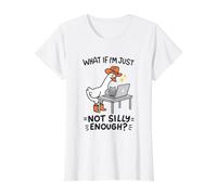 Cat Laptop Goose Not Tonto Enough Funny Camiseta gráfica económica, Mujer, Blanco, L