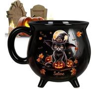 Cat Latte Mug - 350 ml de brujas personalizadas Tazas Cauldron | Tazas de café de cerámica, taza de té novedoso | Spooky Lover Temporada de Halloweens para fiesta de cocina para el hogar
