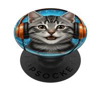Cat Listening K-Pop Auriculares Funny KPOP Fan PopSockets PopGrip Adhesivo