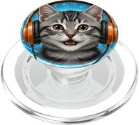 Cat Listening K-Pop Auriculares Funny KPOP Fan PopSockets PopGrip para MagSafe