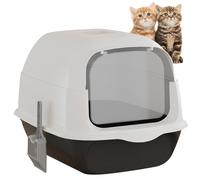 Cat Litter Box 2 in 1 Hooded Leakproof Deodorant Large Capacity Cat Litter Tray with Litter Scoop Front Entry Detachable Washable Non-Stick Cat Litter Pan for Kitten Cat Litter Tray