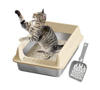 Cat Litter Box, High-Sided Kitten Litter Box with Scoop | Easy-Clean Pet Accessories, Large Medium Cat Balcony Terrace Apartment Garden
