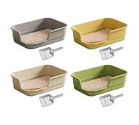 Cat Litter Box - Semi-Enclosed High Sides | Indoor Kitten Toilet with Scoop, Splash Resistant Box with Odor Control, Pet Litter Tray, Compact Cat Toilet for Apartment Hotel