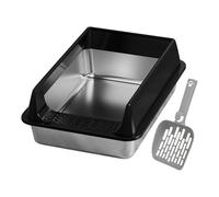 Cat Litter Box - Splash Proof Litters Tray | Metal Litter Box Thick PP Resin with Raised Walls, Tangles Free Pet Waste Solution, Comfortable Entry for Small Medium Feline Breeds