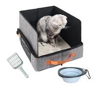 Cat Litter Boxes Hard Bottom, Water-Resistant Foldable with Lid and Handle, Easy Carrier Toilet for Car, Airplane, Hotel Stays, Lightweight, Hygienic, Travel Litter Box for Cats