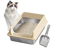 Cat Littering Bowl with Shovel | Stainless Steel High-Sided Kitten Pan with Scoop | Easy-Clean Pet Accessories for Medium & Large Cats | Indoor Balcony, Terrace | Splash-Proof, Cat Litter Solution