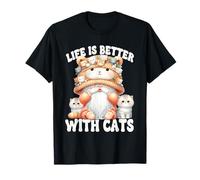 Cat Lover Gnome For Cat Mom Grandma Life Is Better With Cats Camiseta