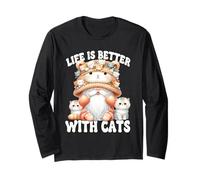 Cat Lover Gnome For Cat Mom Grandma Life Is Better With Cats Manga Larga