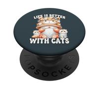 Cat Lover Gnome For Cat Mom Grandma Life Is Better With Cats PopSockets PopGrip Adhesivo