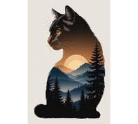 Cat Lover Journal Notebook: Minimalist Art of a Cat Silhouette in a Mountain Landscape