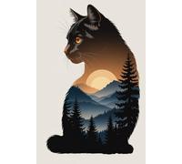 Cat Lover Journal Notebook: Minimalist Art of a Cat Silhouette in a Mountain Landscape