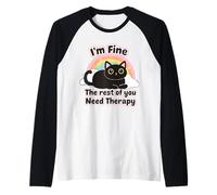 Cat Lover'S Funny I'm Fine The Rest of You Need Therapy Camiseta Manga Raglan