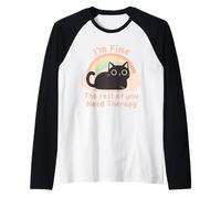 Cat Lover'S Funny I'm Fine The Rest of You Need Therapy Camiseta Manga Raglan